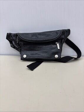 Brookstone Black Leather Belt Bag with Front Zipper